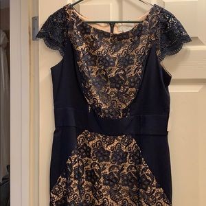 Jessica Simpson navy and tan party dress